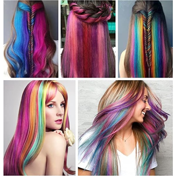 22Pcs Rainbow Straight Hair Extensions Clip in 21" Multicolor