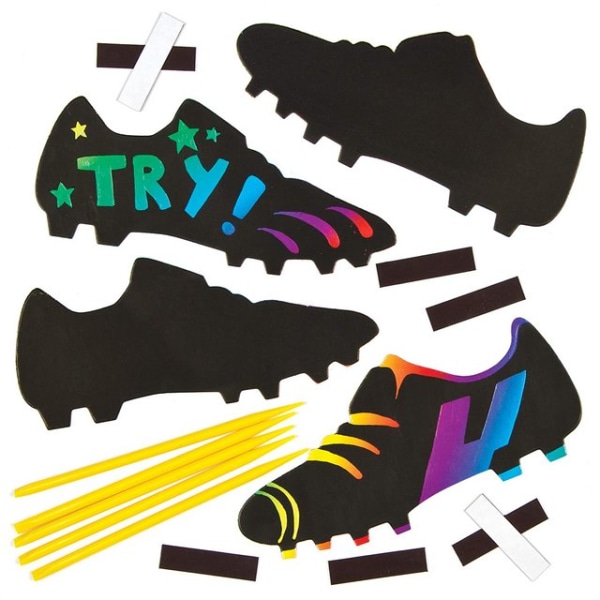 Scraper Magnets - Fotbollsskor - Kids scratch art med regnbågsfärger (10 stycken