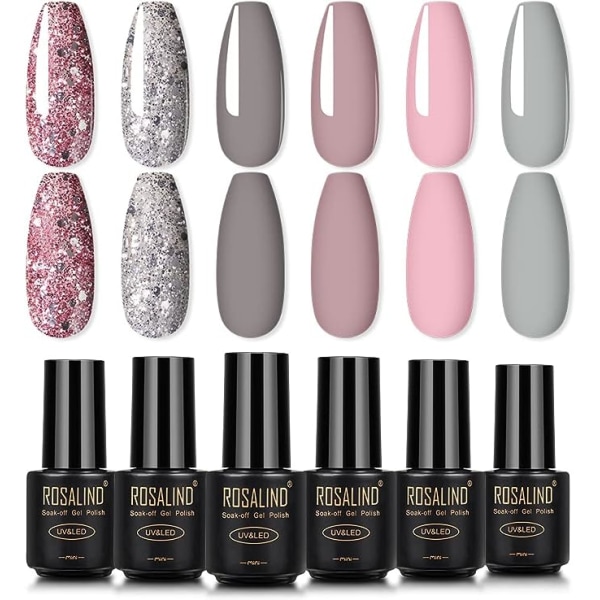 Gel nagellack UV set shellac rosa färg gnistrande nagelkonst borttagning gel nagelnagellack set 6 x 7 ml