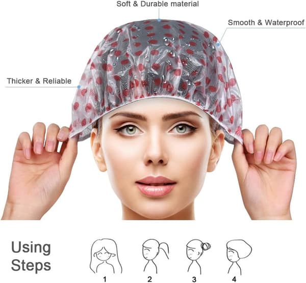 Shower Caps for Women, 6PCS Double Layer Waterproof Elastic Flounce Cap