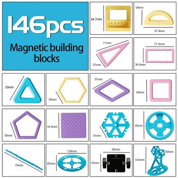 146Pcs Mini Magnetic Building Blocks  3D Macaron Learning