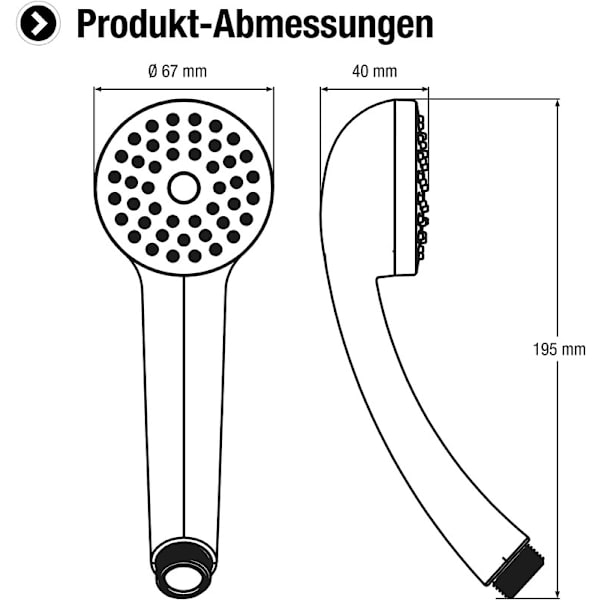 Hand shower 67 mm main diameter  1 jet type - anti-lime