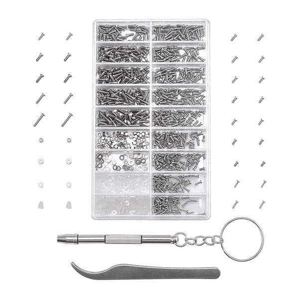 1000 Pcs Micro Screws, Nuts, Stainless Steel Washers for Glasses and Sunglasses,