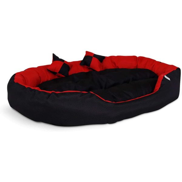 Hundsäng varm korg vattentät med kudde 85x70x20 cm Röd/svart