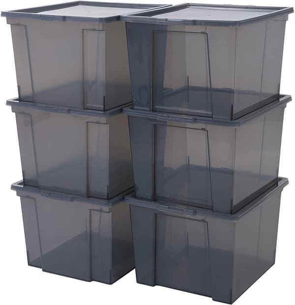 Användbar förvaringslåda med lock 40 liter set om 6