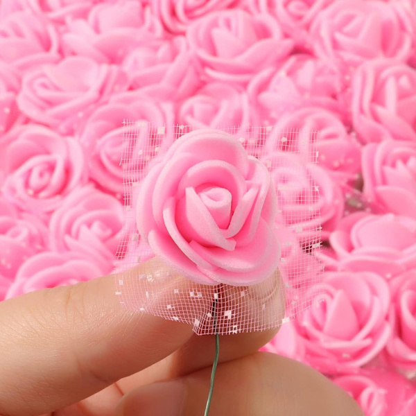 Rosa konstblommor för hantverk, 144 stycken små konstgjorda blommor, 2,5 cm