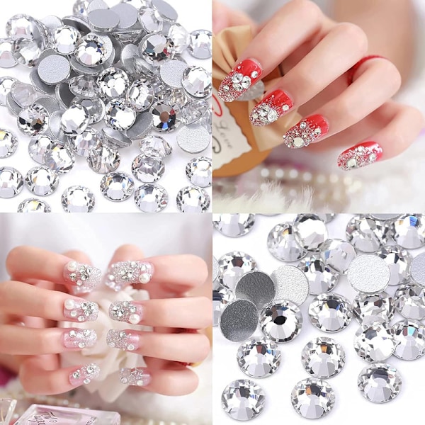 1440 st, 6 storlekar, kristallstrass, nageldesign, kristallstrass, platt baksida, pärlor
