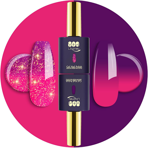 UV LED Gel Varnish Nail Polish Kit,2 Pcs 15ml Colors and Glitter Wine Red Light Pink Temperature