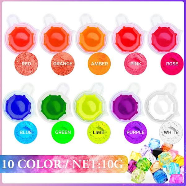 pigmentpulver – 10 färger neon nagelpulver fosforpulver för epoxiharts, nagelkonst, mugg, slem – lysmedel