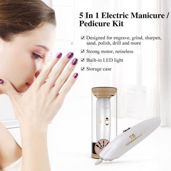Elektriskt manikyr-och pedikyrset 5-i-1 trådlös nagelborr med LED
