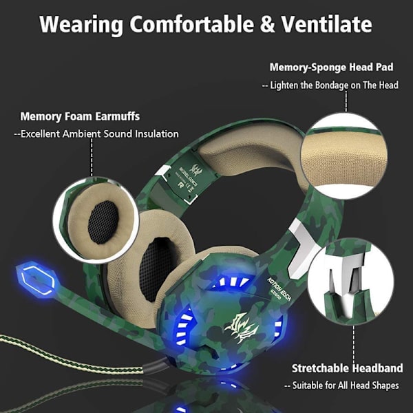 Spelheadset BX014G, kamouflage