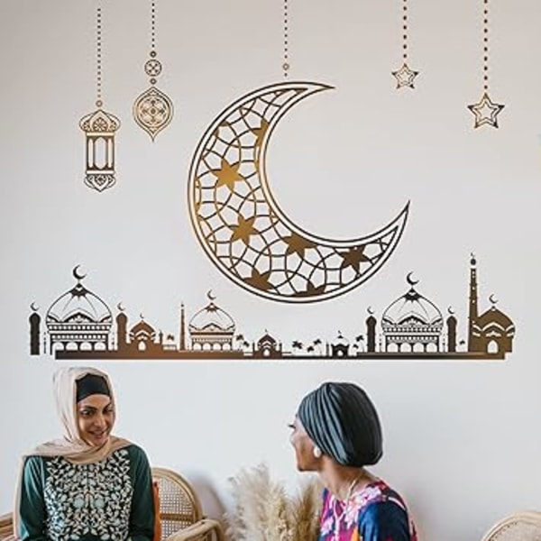 2 Pieces Ramadan Stickers Wall Decoration Eid Mubarak Wall Art Decoration Islamic Eid Decoration Moon