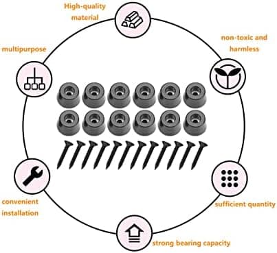 12 Pieces Black Rubber Feet for Cutting Boards with Stainless Screws, Rubber Buffer, Screw-proof Rubber
