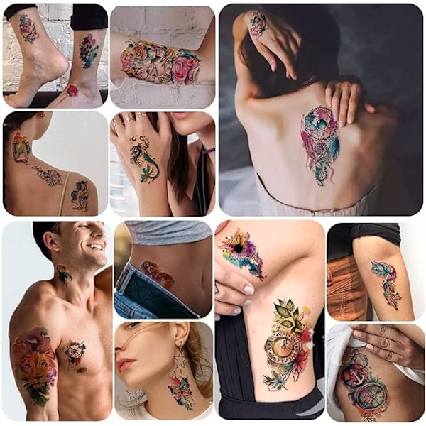 77 Ark Tillfällig Tatuering, 17 Ark Halvarmsblommadrömfångare Katt Guldfisk falska tatueringar
