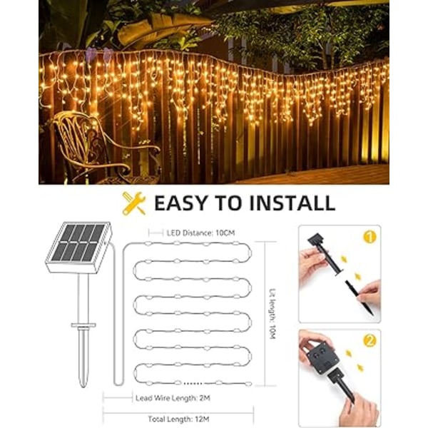 Solcellslampor för utomhusbruk, [2 pack] 12 m/40 fot 100 LED solcellsled-remsor utomhus