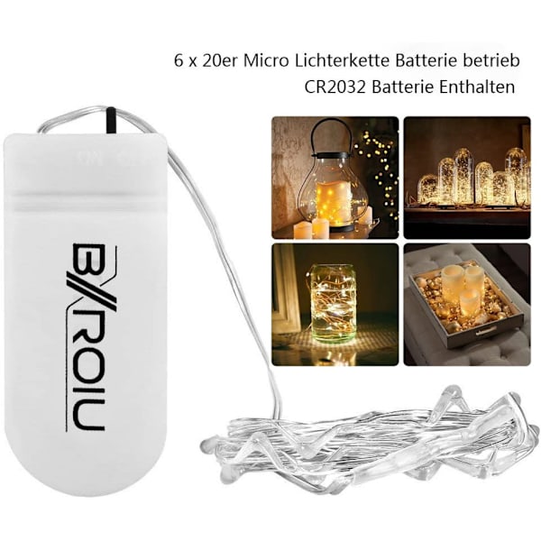 Ljusslingor batteridrivna, 6-pack 2 m 20 LED-lampor