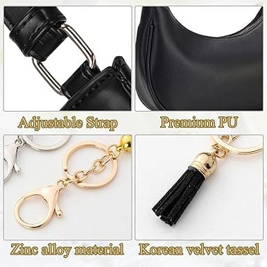 Black Shoulder Bag, 1 Tassel Pendant Crescent Shaped Shoulder Bag, Modern Handbag,