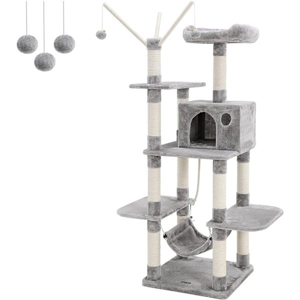 Cat Tree, 154 cm, Grey Cat Tree Scratching Post Activity Centre