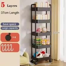 5 layer  Bookshelf Storage Trolley Mobile Kitchen Organizer Cart With Wheels Multi-Layer Bathroom Shelves Household Snacks Storage Rack