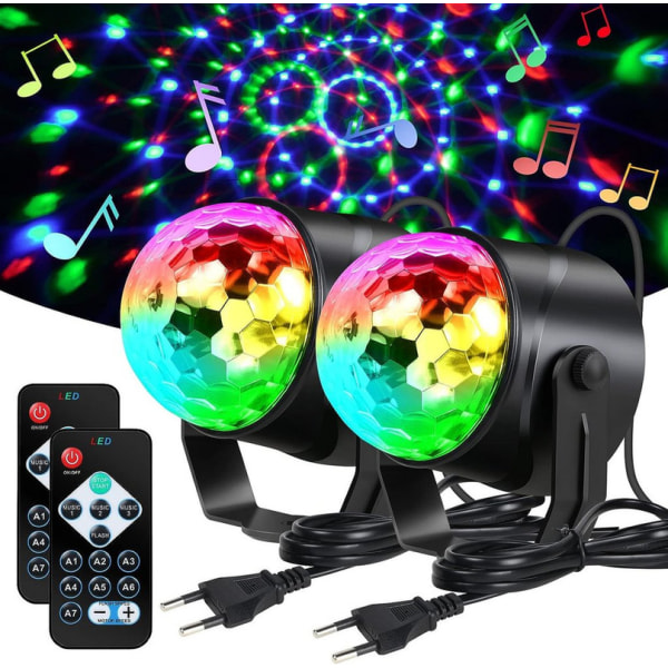 Disco Light, 2PCS 7 färger RGB Disco Ball 360° rotation med fjärrkontroll