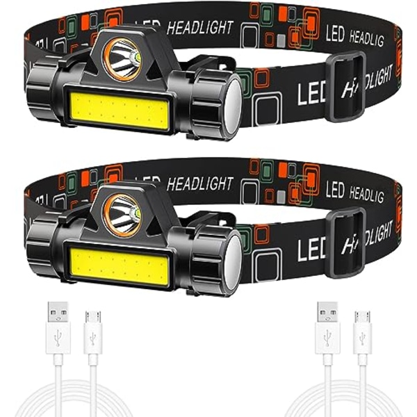 Headlamp, 2 pieces of USB rechargeable headlights,1 500 lumen med magnet,