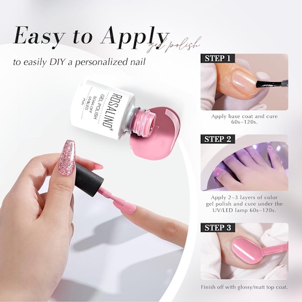 6 färger UV Gel Nagellack Set, Glitter Färg Vit Röd Rosa Lila Silver Gellack