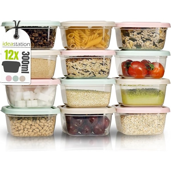 matbehållare i plast med lås 12 x 300 ml – pastell – barnmatförvaringsförpackning med lås – idealisk