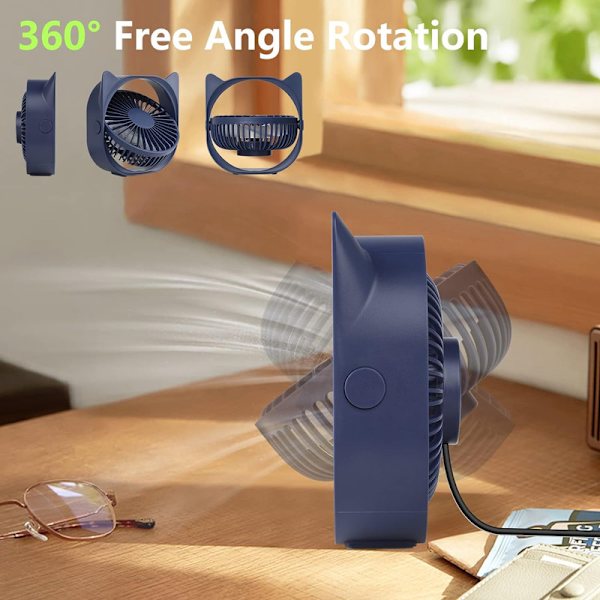 USB Table Fan, 360° Rotating Mini Fan, 3 Speeds Desk Fan with USB Cable 1.1M for Study,