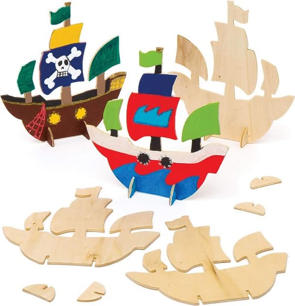 Piratskepp av trä Set in 6 delar 3D piratskepp