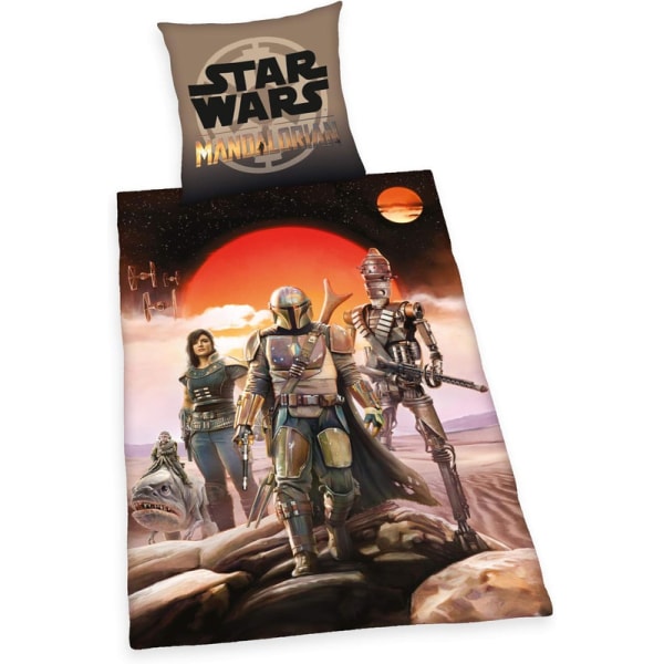 Herding Star Wars Mandalorian påslakanset, med lättgående dragkedja, påslakan 135 x 200 cm