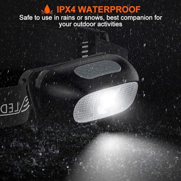 Pannlampa, uppladdningsbar LED-pannlampa, 5 belysningslägen, 200 lumen, IPX4 vattentät
