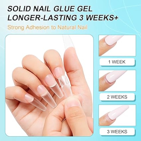 Solid Builder Gel and Glue Gel for Nails, Clear Nail Extension Gel UV LED Hard Gel for Nails,