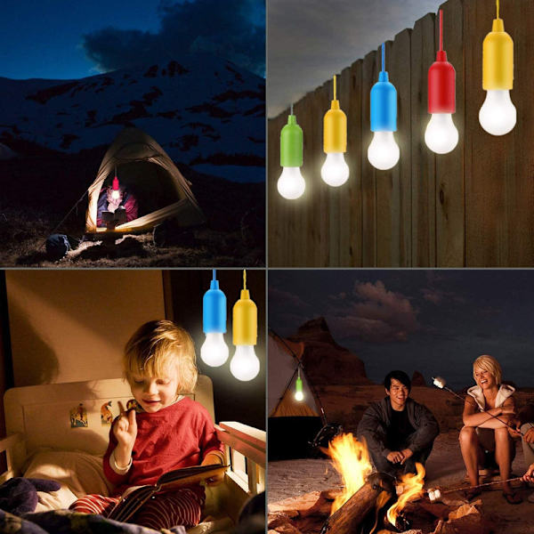 4 Pack 5W LED Traction Cord Light Bulb, Portable Led Bulb On A Rope Hanging Night