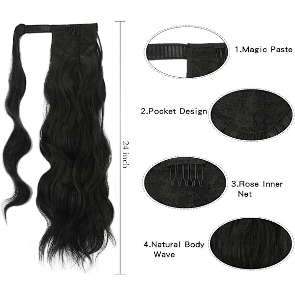 Lång vågig hästsvansförlängning Clip Ponytail Extension Ponytail Extension 70cm Svart