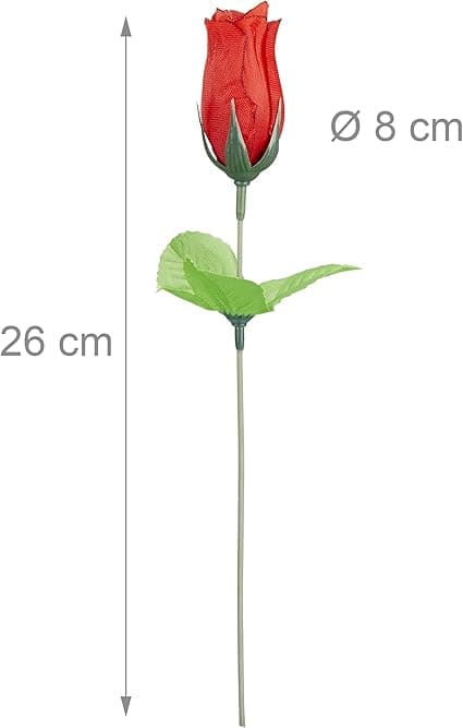artificial red roses, artificial decorative flowers, 48 x with stems and foliage, H: 26 cm, red