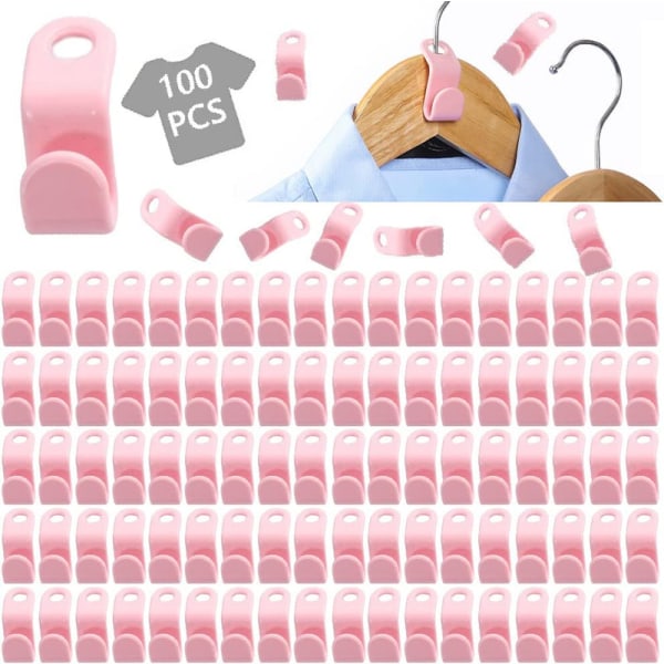 100-Pack Klädhängare/Krok för Galge -Spara plats i garderob rosa