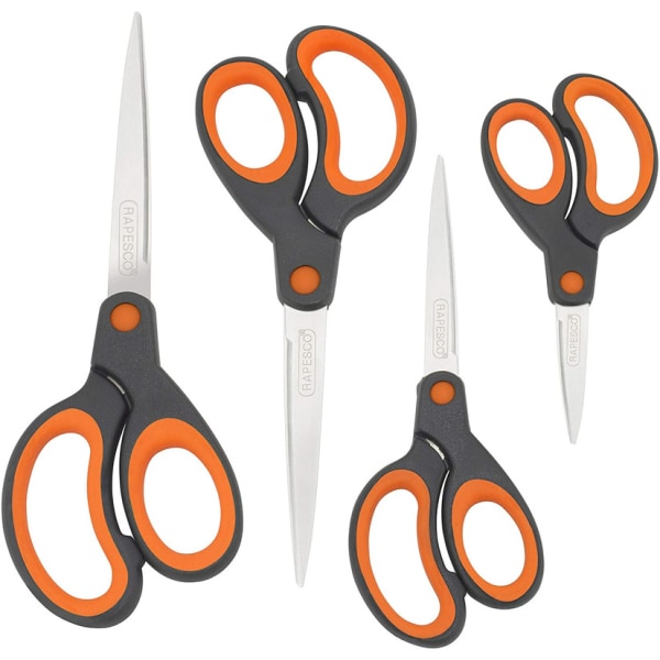 soft handle scissors - set of 4 - black / orange