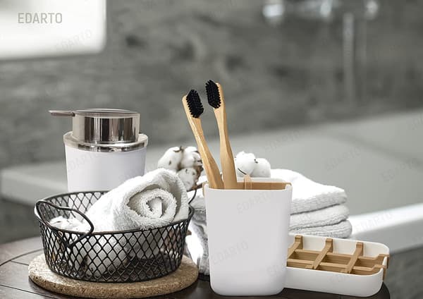 Bamboo Fiber and Corn Starch Bathroom Set (Bamboo Bathroom Accessories)