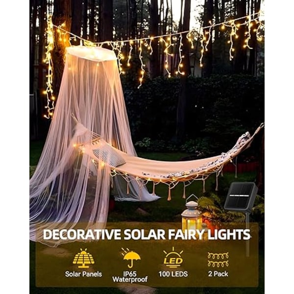 Solcellslampor för utomhusbruk, [2 pack] 12 m/40 fot 100 LED solcellsled-remsor utomhus