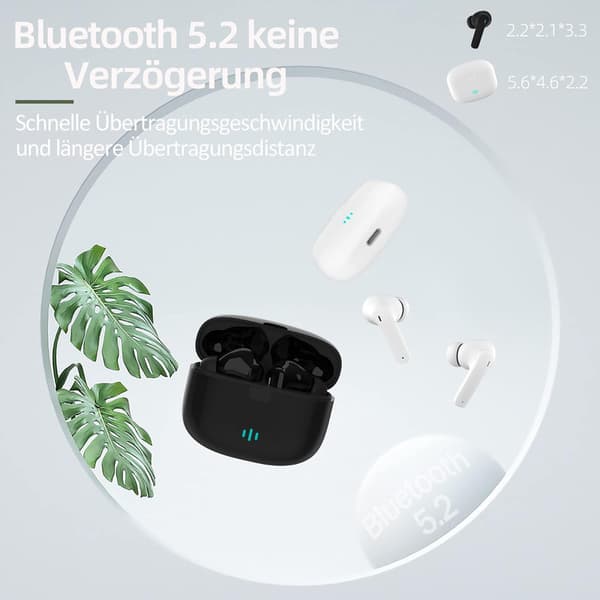 Bluetooth hörlurar 5.2, trådlösa hörlurar med HD-mikrofon