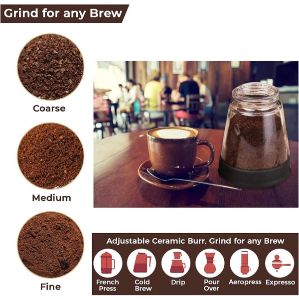 Manual Coffee Grinder 14 Pcs Set Of 2 Glass Jars, Adjustable Ceramic Burr Coffee Grinder
