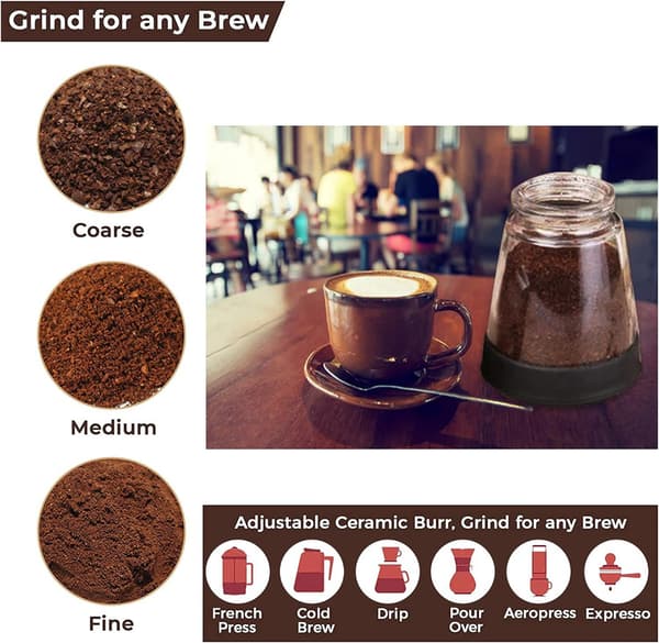 Manual Coffee Grinder 14 Pcs Set Of 2 Glass Jars, Adjustable Ceramic Burr Coffee Grinder