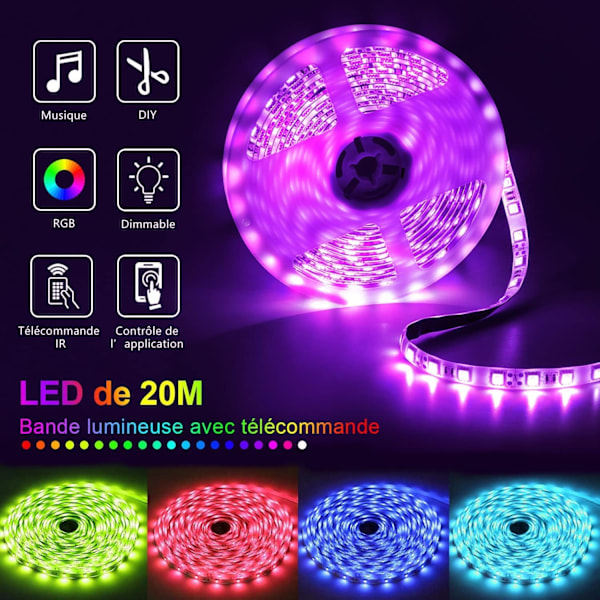 LED Light Strip 20m, Music Sync LED Lights, RGB Smart LED Light Strips with Remote and App Control,