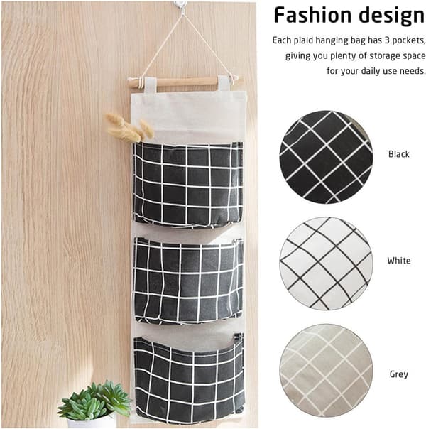 3 Pack Grid Hanging Pockets, Waterproof Organizer, Storage Accessories, (Black, White, Grey)