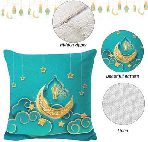 4 Pieces Ramadan Pillow Shams Ramadan Decoration, Ramadan Decorative Pillow Cases, Eid Mubarak