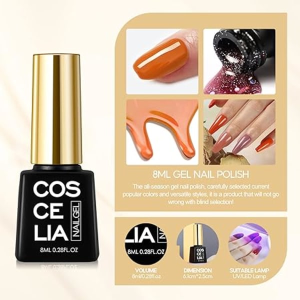 Nagelgelset Lack Semipermanent 10st * 10ml, 36W LED/UV Nagellampa Komplett