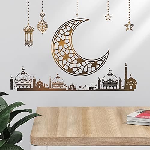 2 Pieces Ramadan Stickers Wall Decoration Eid Mubarak Wall Art Decoration Islamic Eid Decoration Moon