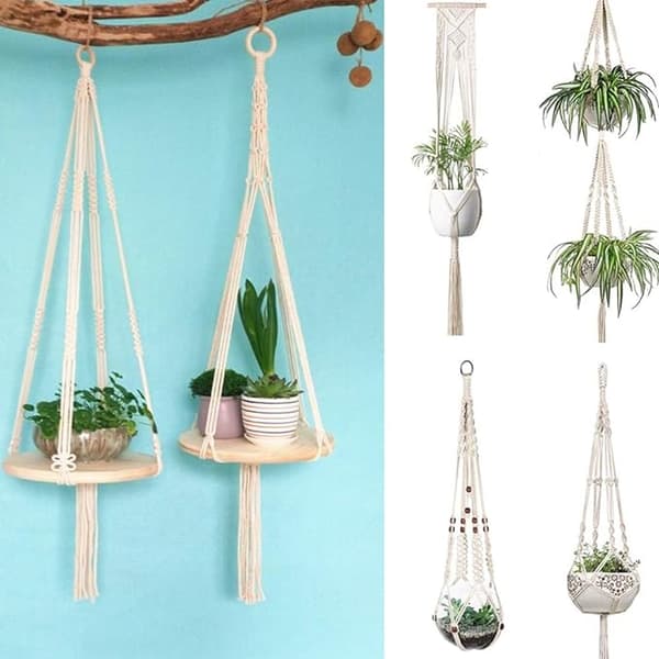 Naturligt macrame-rep 3 mm bomullsrep med träringar, pärlor och pinnar,