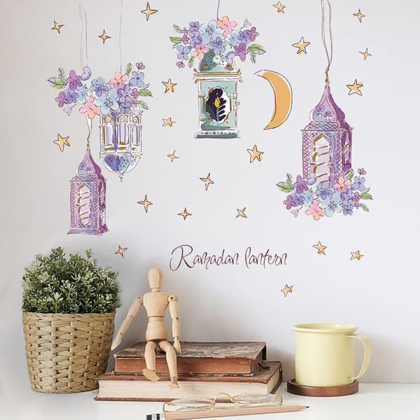 2 Pieces Ramadan Stickers Wall Decoration Eid Mubarak Wall Art Decoration Islamic Eid Decoration Moon