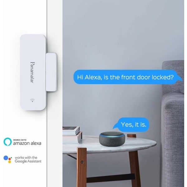 Trådløs WiFi Smart Dørrvindusensor, Lågenergi hemlarmfjärrkontroll kompatibel med Alexa,